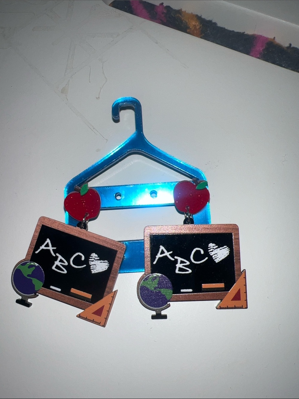 Teacher Classroom Chalkboard Earrings - Blue and Red